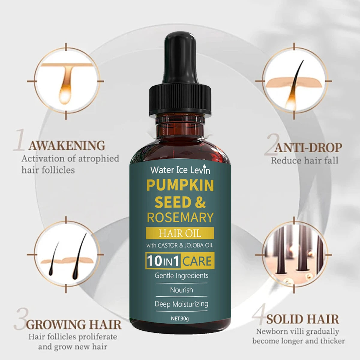 Pumpkin Seed & Rosemary Hair Oil 10-in-1 Care for Deep Nourishing & Moisturizing,Gentle Formula for All Hair Types Qme