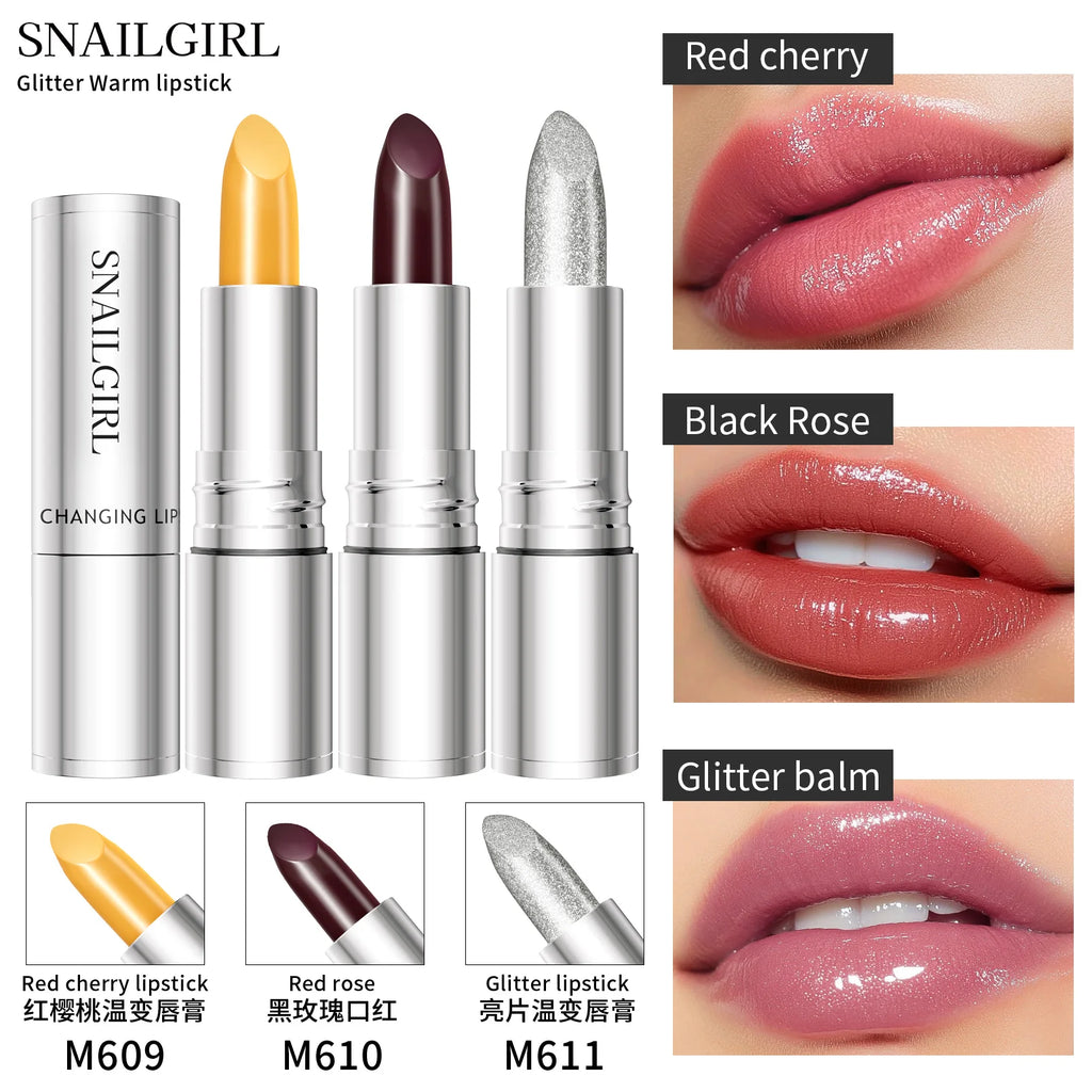 Temperature Color Changing Glitter Lipstick Waterproof Long Lasting Moisturizing Velvet Matte Lip Tint Red Pink Sexy Lips Makeup Qme