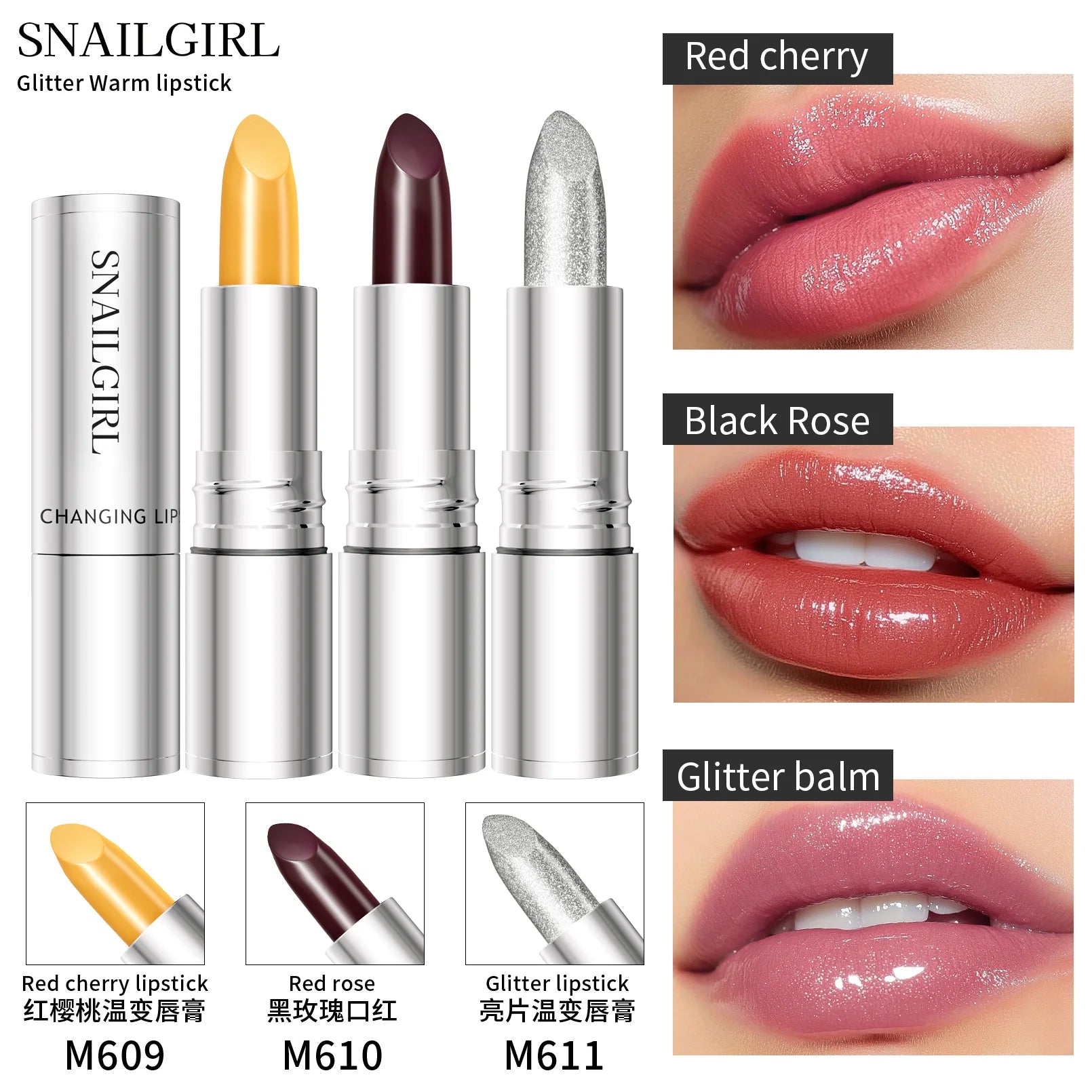 Temperature Color Changing Glitter Lipstick Waterproof Long Lasting Moisturizing Velvet Matte Lip Tint Red Pink Sexy Lips Makeup Qme