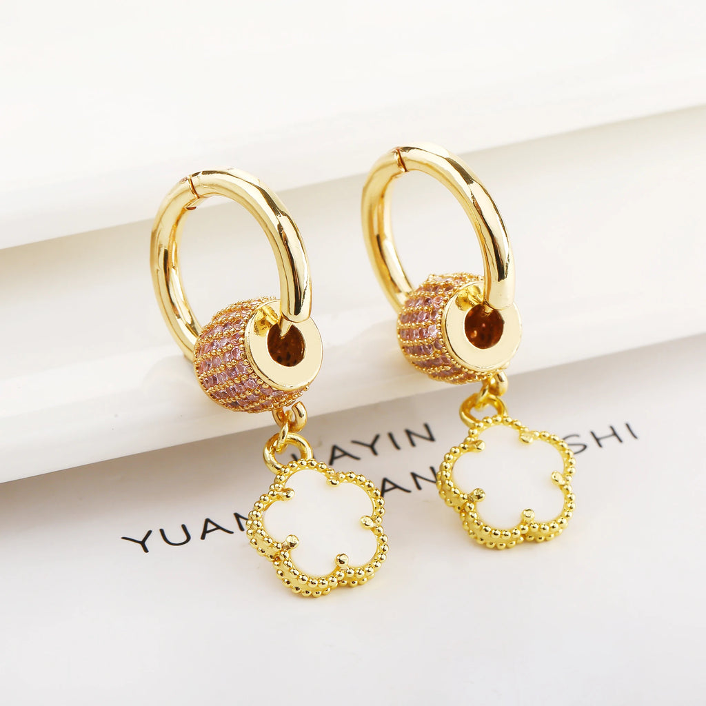 High Quality Natural Stone Five Leaf Flower Jewelry Set Zirconia Necklace Earrings Temperament For Woman Fashion Jewelry Clover Qme Earrings 1