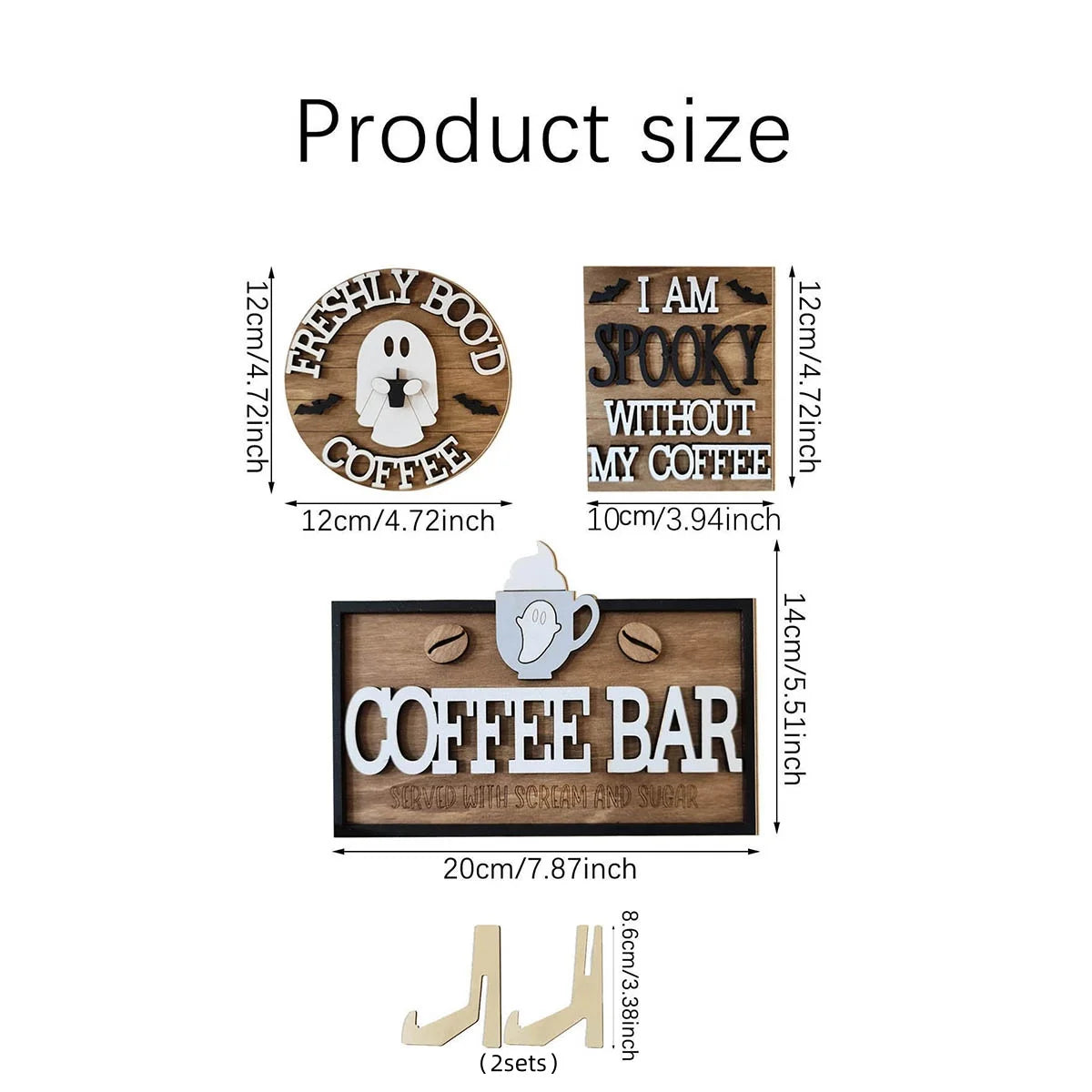 Halloween Wooden Coffee Theme Desktop Sign, No Tray, "Freshly Boo'd Coffee" Ghost Coffee Beans, Halloween Kitchen Home Decor Qme
