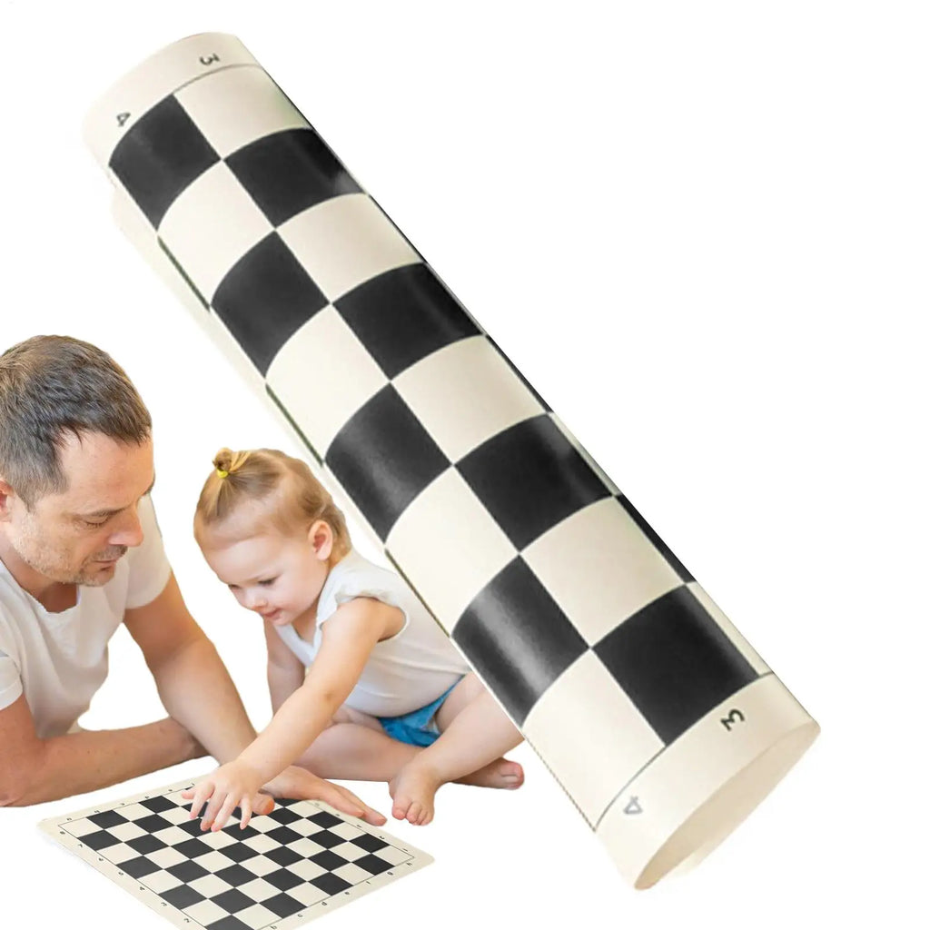 Tournament Chess Board 64 Grids Tournament Chess Mat Roll Up Chess Board Compact PU Leather Chess Board Checkers Folding Board Qme