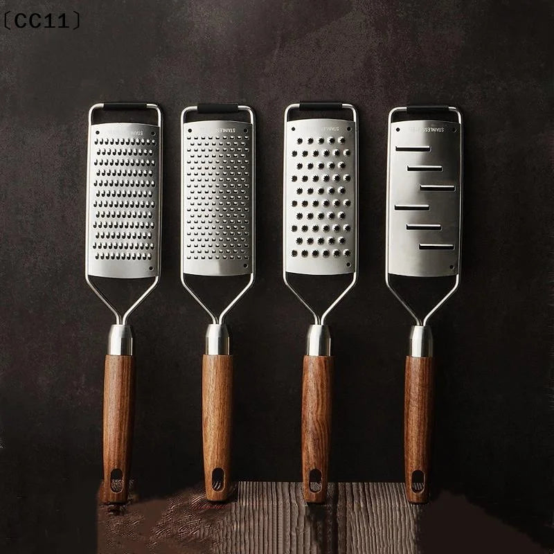 Cheese Grater Natural Wood Handle Stainless Steel Zester Kitchen Qme