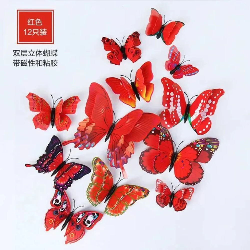 3D Butterfly Wall Stickers Decor Butterflies for Wedding Decoration Magnet Fridge Decals Decoration Sticker Pvc Color Sticker Qme red