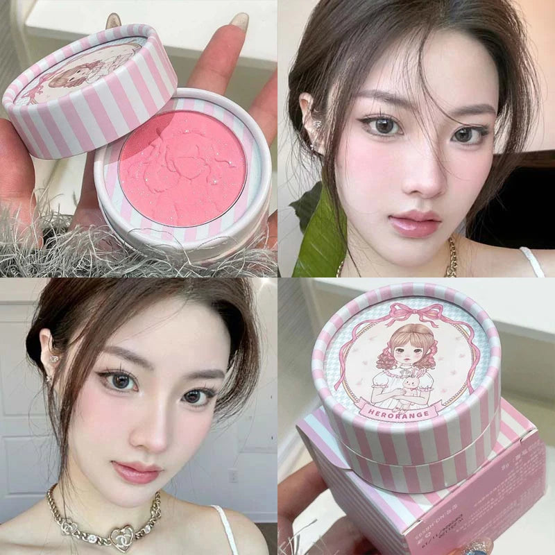 Three Dimensional Embossed Blush Fine Powder Monochrome Smooth Matte Shimmer Retro Pink Almonds Blusher Rouge Enhancing Makeup Qme