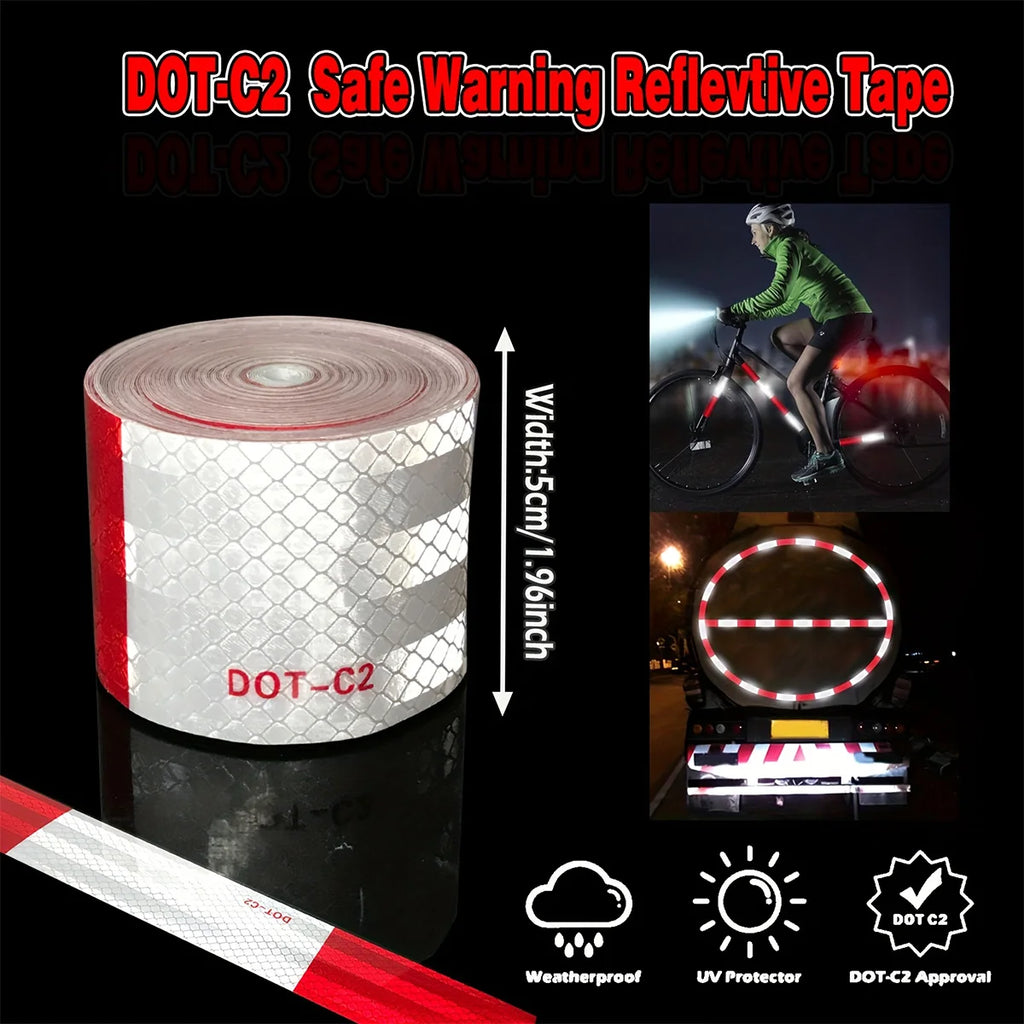 Reflective Safety Tape DOT-C2 Waterproof Adhesive Conspicuity Tape for Trailer, Outdoor, Cars, Trucks Qme White-Red 1m 5cm
