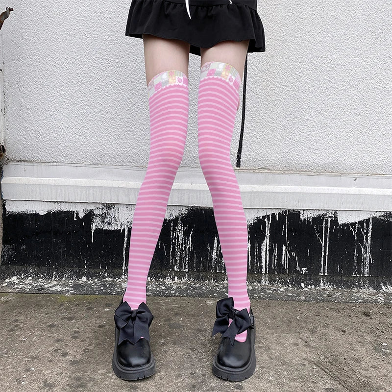 Cute Sweet Loli Stockings Fashion 3d Printing Striped Love Kawaii Qme