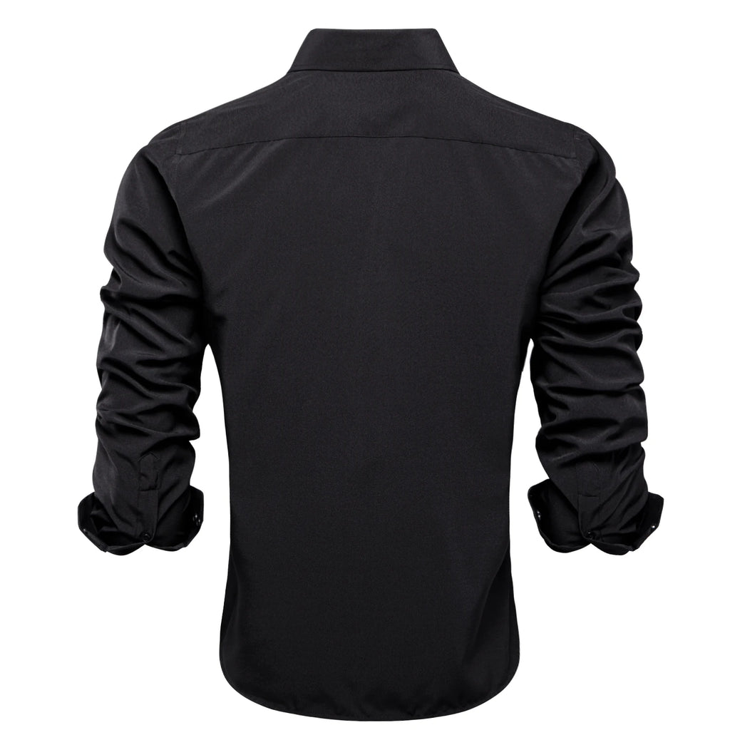 Hi-Tie Jacquard Solid Black Purple Mens Silk Shirt Long Sleeve Lapel Shirt Blouse Outerwear Wedding Office Breathable Quality Qme