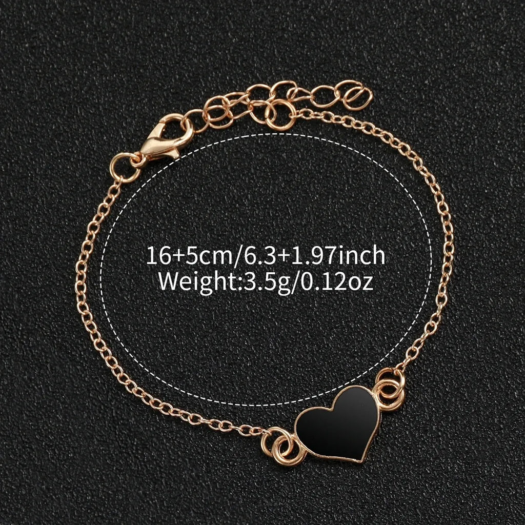 Luxury Gold Tone Women Watch Set Square Dial Quartz Wristwatch with Black Heart Charm Bracelet Female Dress Jewelry Gift Set Qme