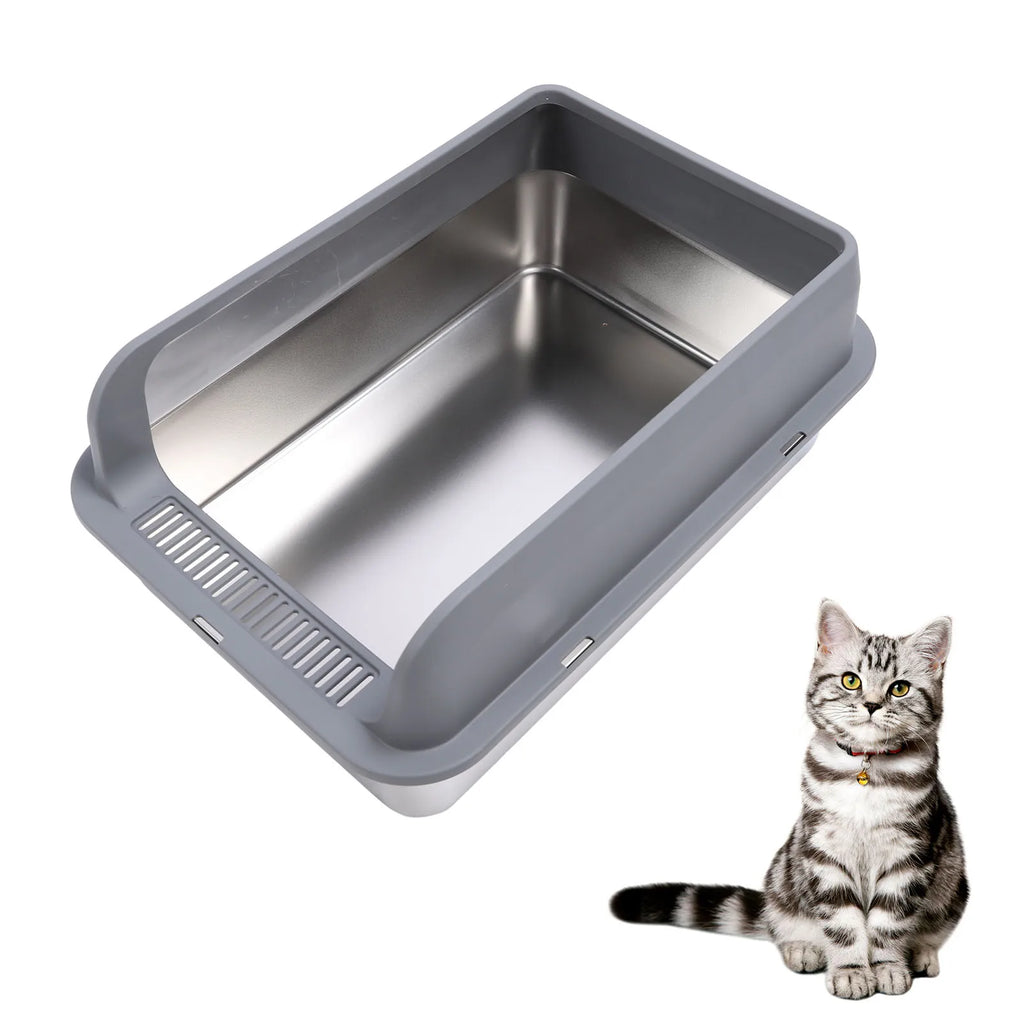 Stainless Steel Cat Litter Box with Lid Anti Splash High Sided Odor Free Semi Enclosed Easy Clean Pet Toilet Tray Qme