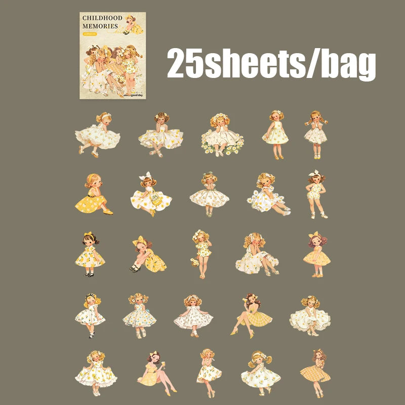 30 Sheets Vintage Cute Character Stickers for Handmade DIY Scrapbooking Guitar Phone Case Notebook Decoration Art Craft Qme 2