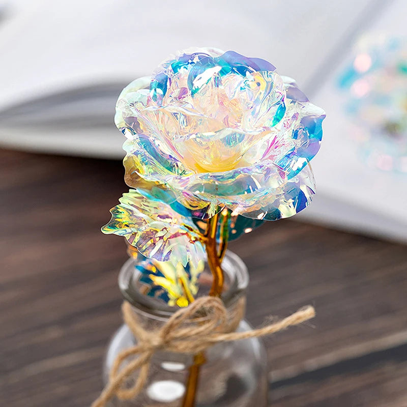 24k Gilded Rose Gold Crystal Artificial Flower Christmas Wedding Qme