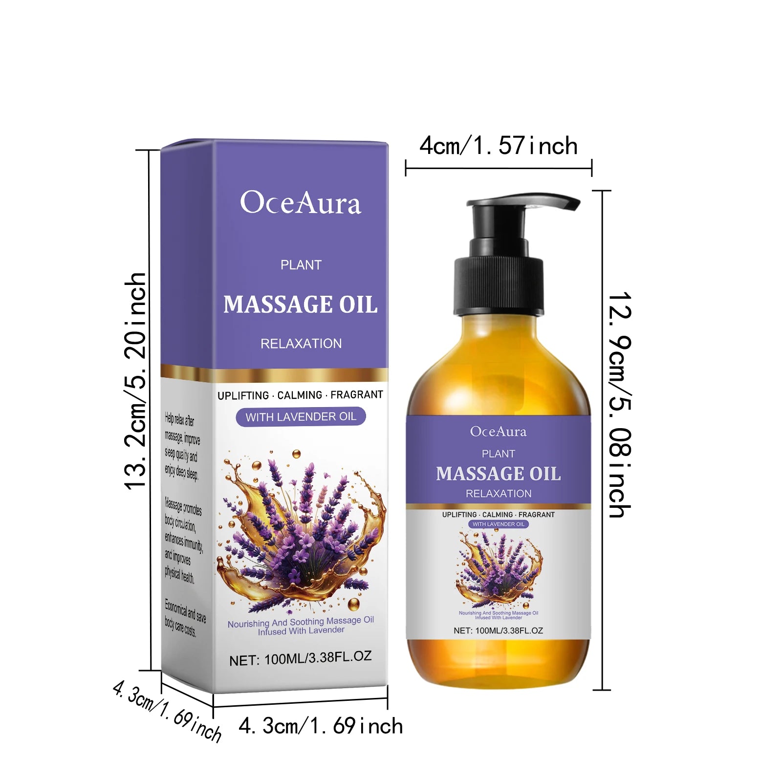 Lavender Essential Oil Moisturizing Body Skin Smoothing Soft Stress Relief Muscle Sore Help Sleep Spa Relaxing Massage Oil Qme 100ml Boxed
