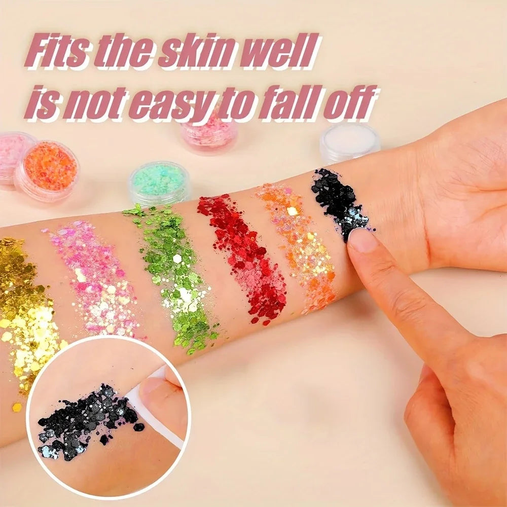 Glitter Gel Face 12 Colors Holographic Sequin Makeup Festival Body Qme