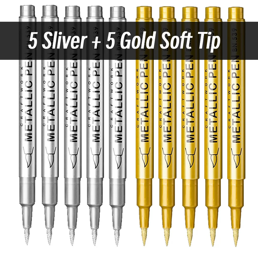 Brush Metallic Paint Marker Pens Gold Silver Permanent Art Manga