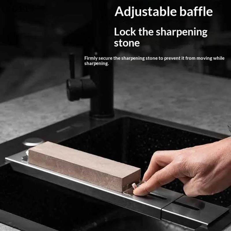 Stainless Steel Sink Sharpening Stone Holder Retractable Whetstone Qme