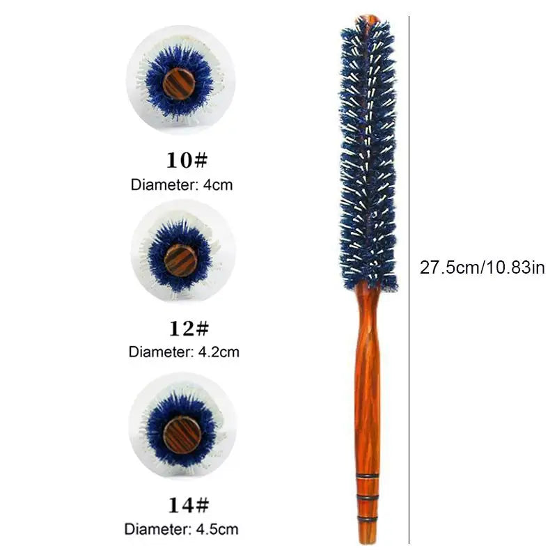 Anti Static Wood Natural Boar Bristle Hair Round Brush Barber Salon Qme