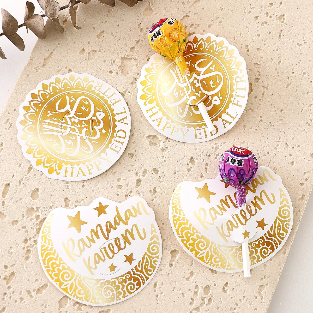 42 Pieces of Ramadan Gifts/Packages, Paper Lollipop Greeting Cards (for Ramadan Decorations), Small Gifts, Lollipops, Greeting Cards, Gift Tags, Decorative Paper, Crescent-Shaped Candy Boxes (Ramadan Muslim), Small Gift Box S Qme
