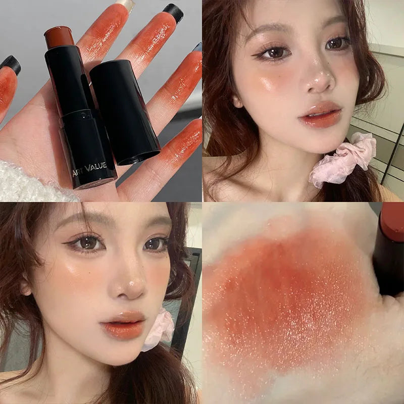 Retro Rose Tube Lipstick Blush Moisturizing Waterproof Multi-Purpose Matte Cheek Tint Blusher Red Lip Mud Face Cosmetics Makeup Qme 03