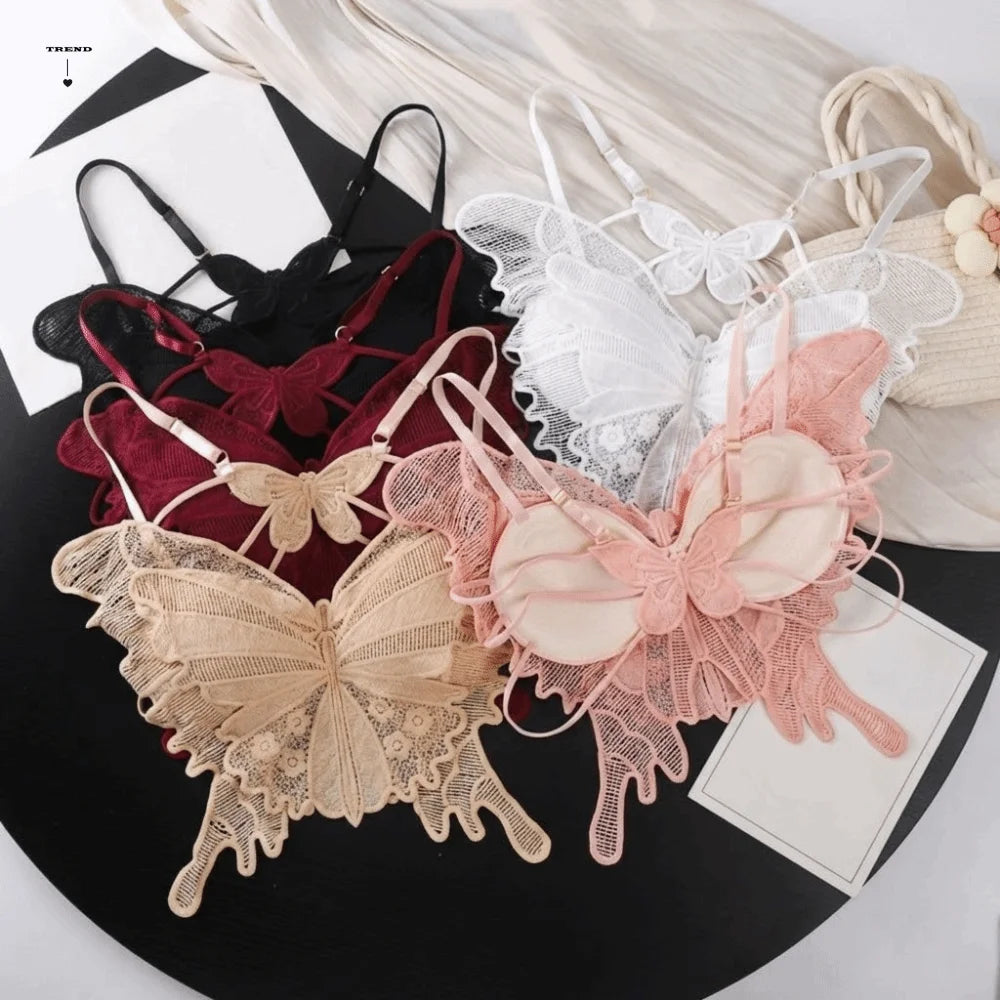 Sweet Backless Butterfly Bras Slim Fit Padded Lace Camisole Flower Qme