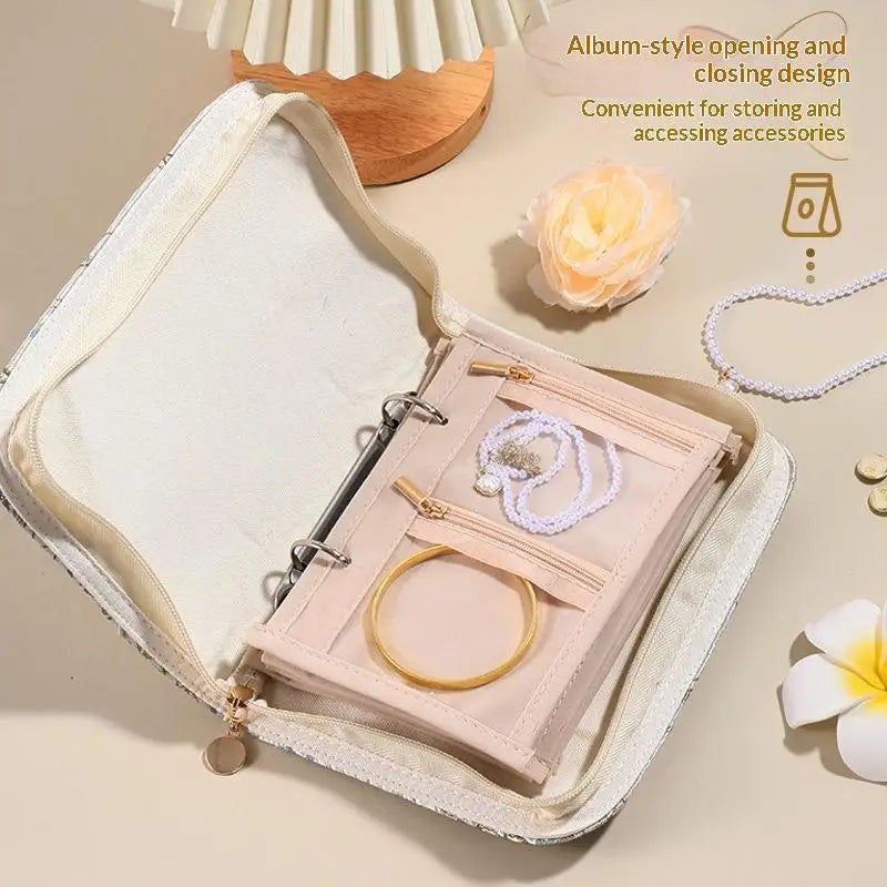 Portable PU Leather Jewelry Storage Book Jewellery Binder, Jewelry Organizer Roll, Small Anti Oxidation Jewelry Storage Bag 1PC Qme