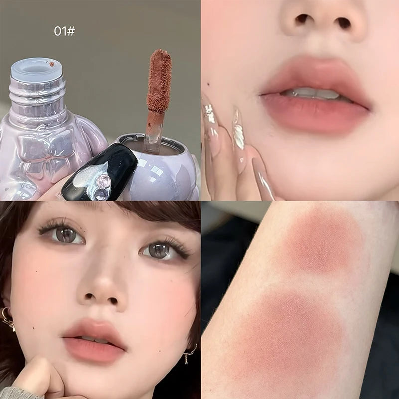 Art Value Velvet Matte Lip Mud Keychain Design Cute Bear Liquid Lipstick Velvet Sexy Red Lip Gloss Lasting Lip Glaze Tint Makeup Qme 01