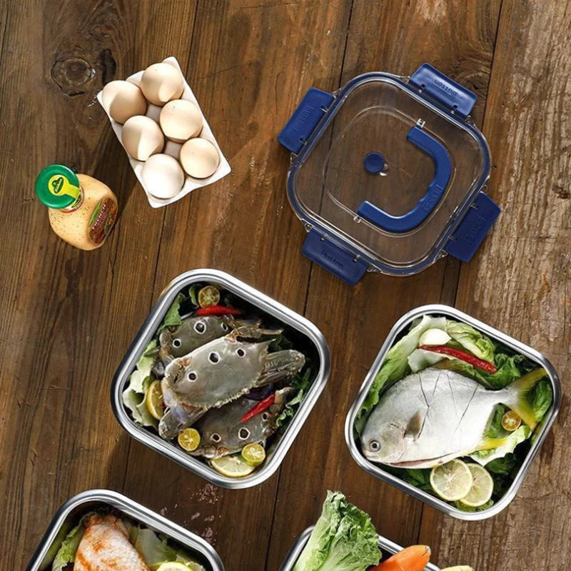 Lid Camping Picnic Bento Box Portable Stainless Steel Fruit Salad Qme