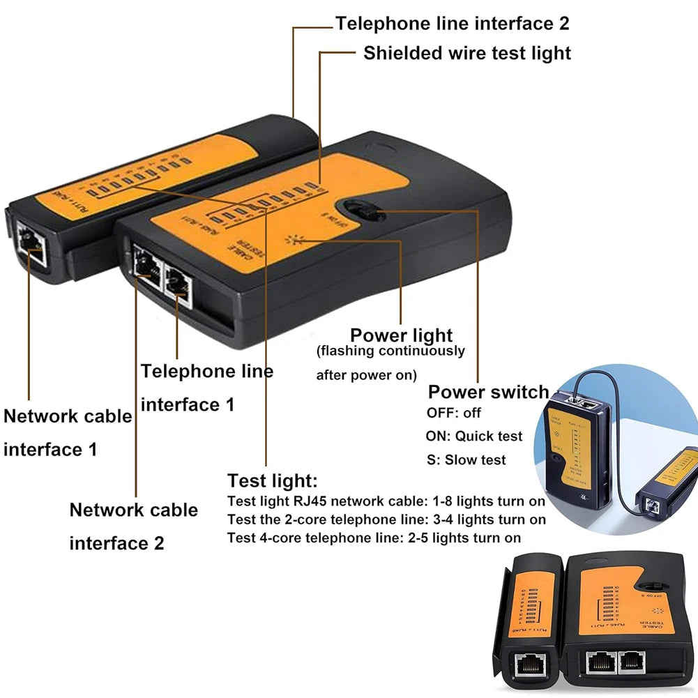 RJ45 Crimp Tool Kit, Network Cat5 Cat6 Cat7 Crimping Tool Repair Kit Includes Cable Tester,KD-1 Wire Cutter Qme