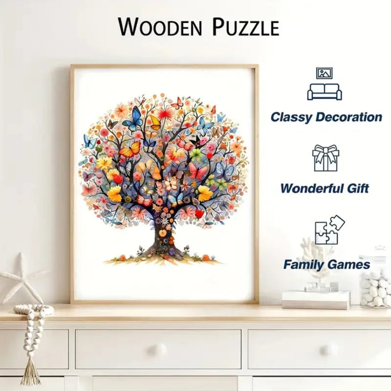 Wooden Animal Puzzle Irregular Life Tree Design Eco-friendly DIY Qme