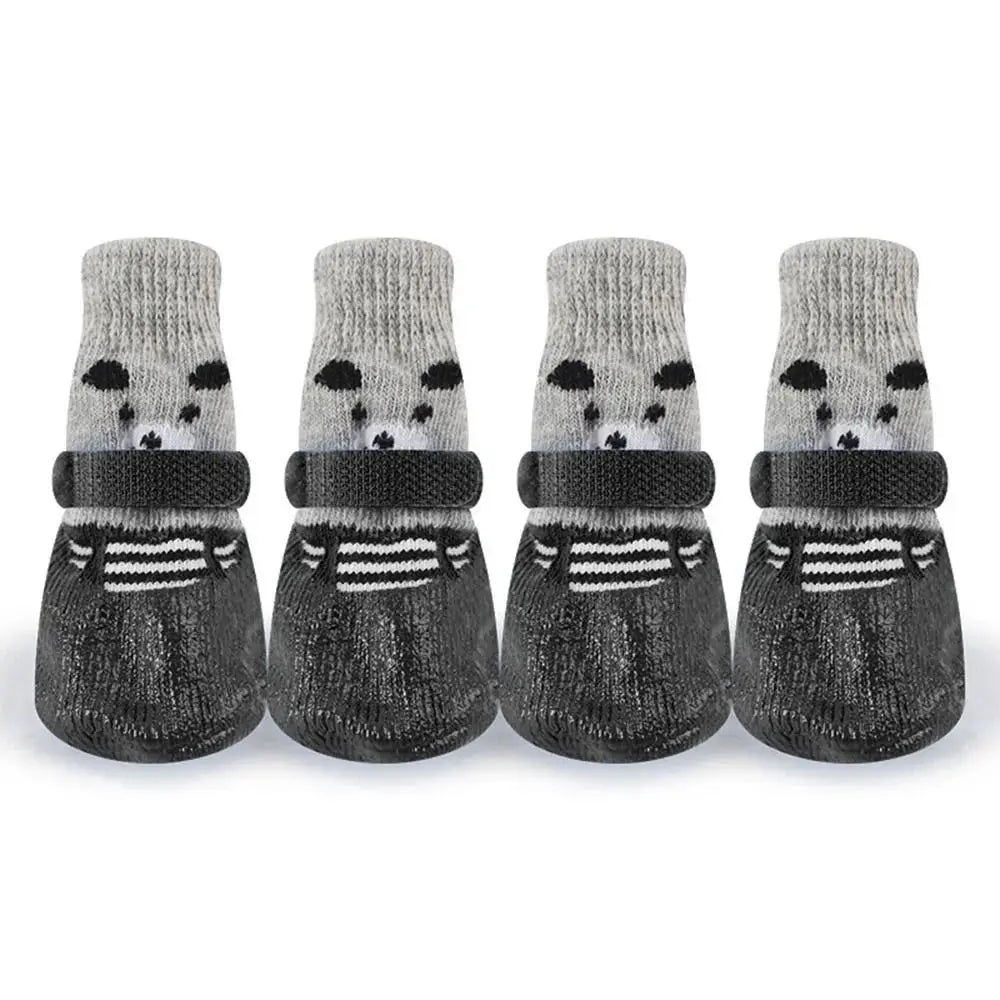 4Pcs/set Anti Slip Dog Socks with Straps Traction Control for Indoor Hardwood Floor Wear Pet Paw Protector for Small Dogs Qme Black L