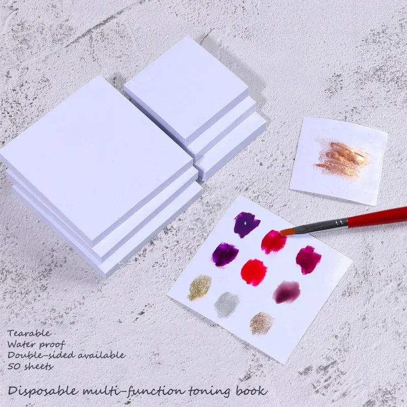 50pcs Disposable Tinting Glue Paper Tearable Nail Toning Palettes Nail Polish Color Mixing Tray Waterproof Paper Display Board Qme
