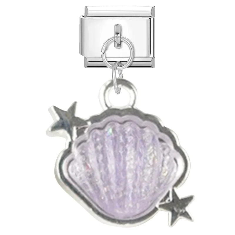 2025 Shiny Zircon Shells Starfish Conch Blue Italian Charm Links Fit 9mm Stainless Steel Bracelet Women Jewelry DIY Making Gifts Qme Style 20