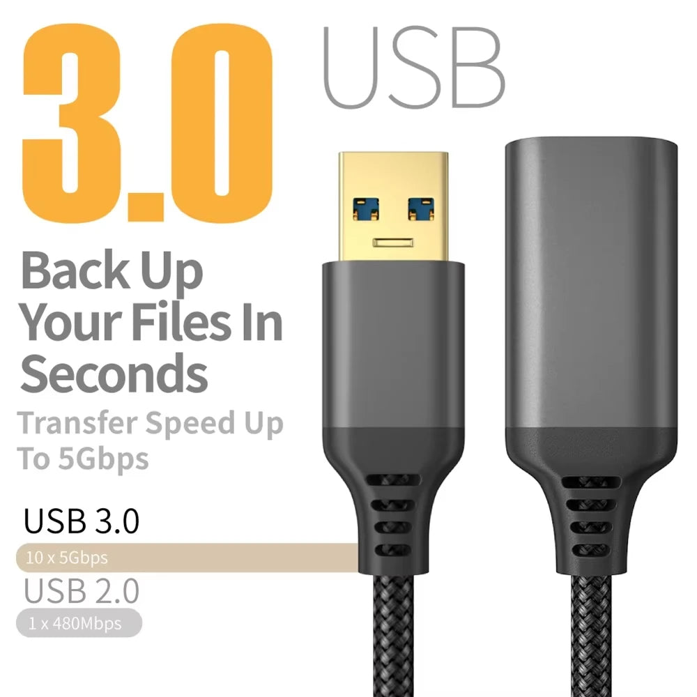 Nylon Braided USB 3.0 Male-To-Female High-Speed Transmission Data Cable Computer Camera Printer Extension Data transfer Wire 5M Qme
