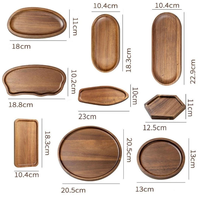  A Tableware Solid Wood Food Tray Round Rectangle Dessert Plate Japanese-style Wooden Snack Fruit Tea Saucer Pallet Bread Board Qme