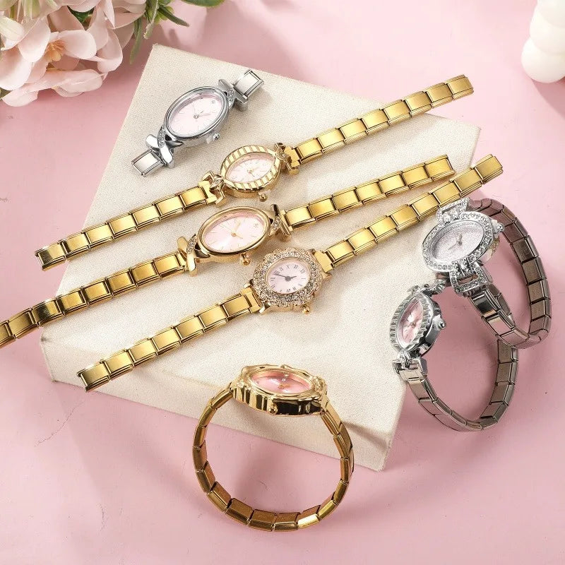 2026 1PC Women's DIY 9mm Width Italian Elastic Charm Stainless Oval Zircon Watch Bracelet Bangle For Party Friend Jewelry Gifts Qme