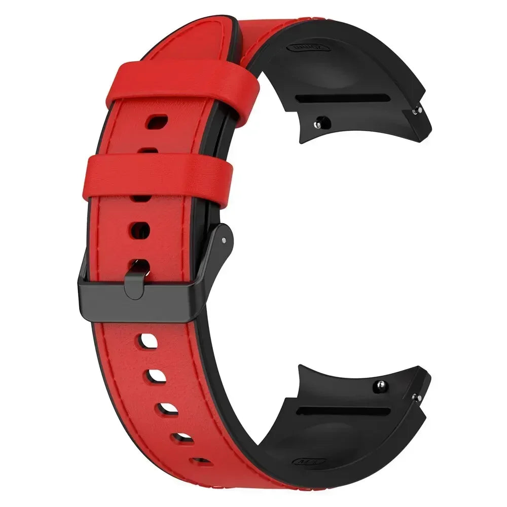 Silicone+Leather Strap For Samsung Galaxy Watch 7 6 4/5 Pro 40mm 44mm Band 6 4 Classic 47 43mm 46mm Replacement Correa Bracelet Qme