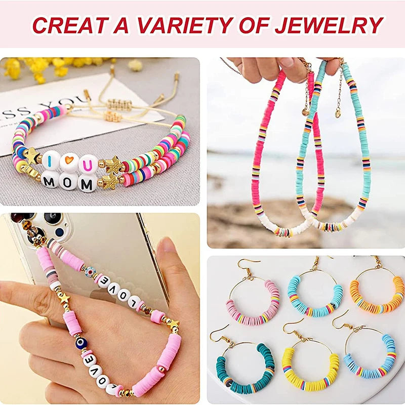4800Pcs Clay Beads Kit 48 Colors Flat Round Polymer Clay Beads Friendship Bracelet Kit for DIY Jewelry Making Crafts Gift Qme