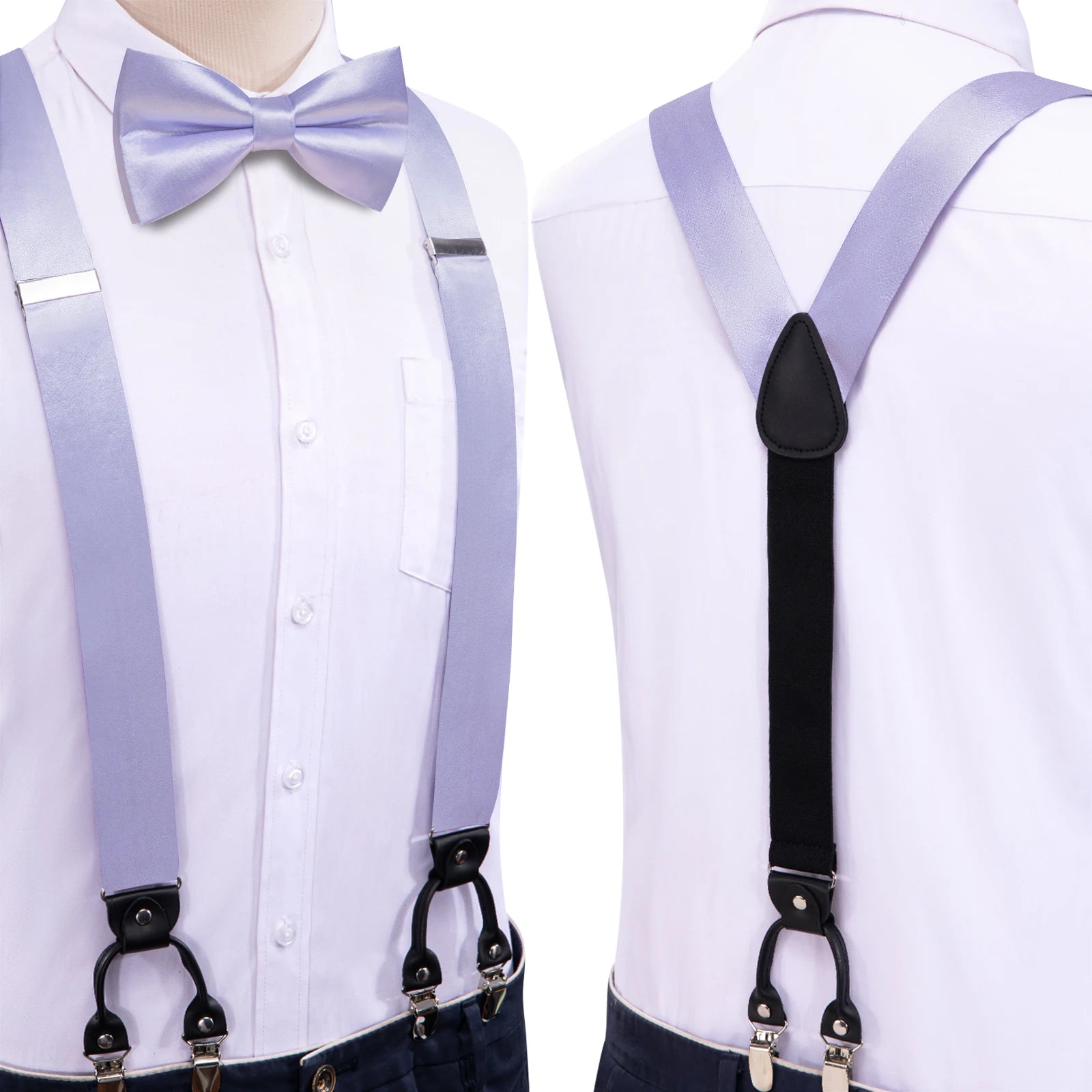 Hi-tie Silk Mens Braces Bowtie Hanky Cufflinks Y Back Clip Adjustable Qme BD-3175