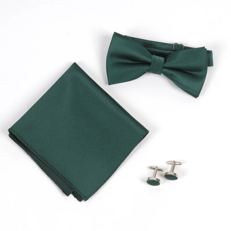 Men's Solid Bow Tie Sets Including Exquisite Cufflinks Soft Qme green