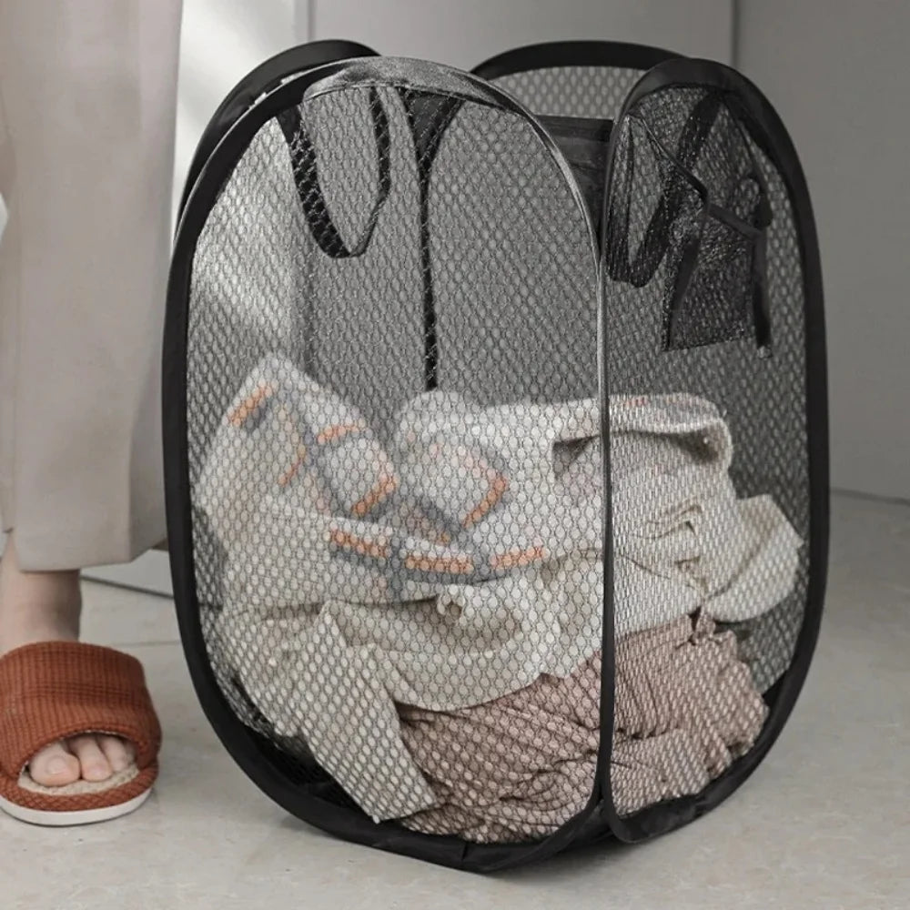 Foldable Hand-Held Laundry Basket Dirty Clothes Mesh Breathable Storage box Toy Storage Organizer Household Organizer for Clothe Qme
