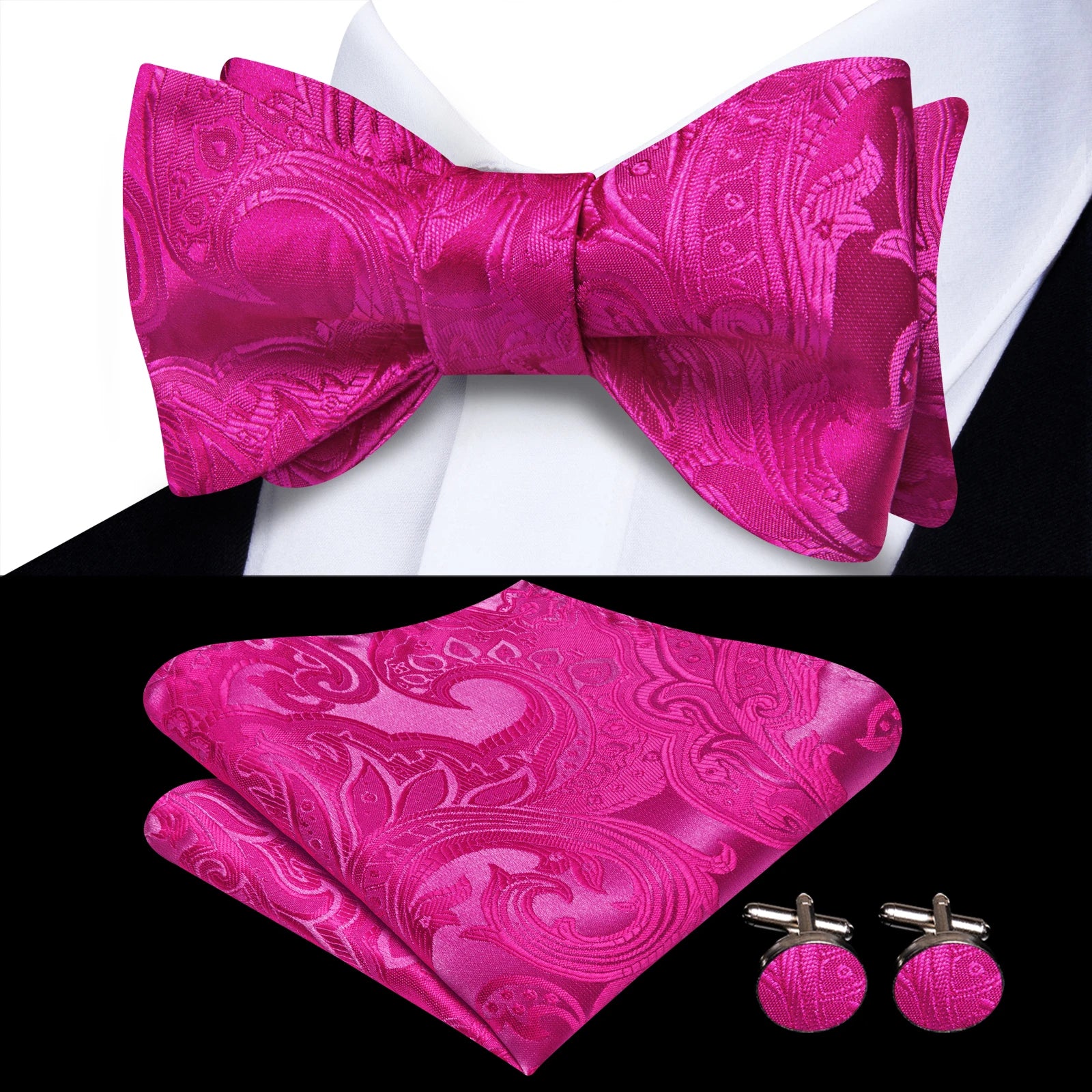 Hi-Tie Classic Bow Ties for Men Butterfly Self-Tied Male Bowtie Pocket Square Cufflinks Set Jacquard Paisley Wedding Event Party Qme HT-LH-2307