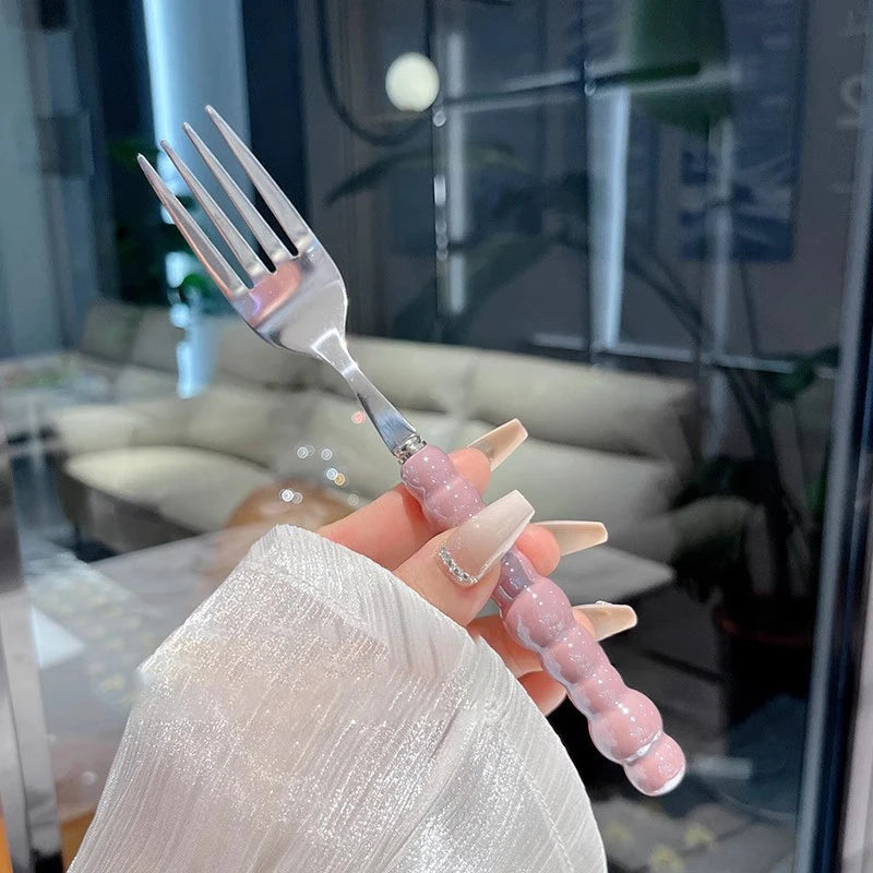 Pearl Handle Fork For Dessert Household Steak Stainless Steel Fork Salad Fork Dessert Pasta Fork Kitchen Accessories Gadgets. Qme A1 Purple