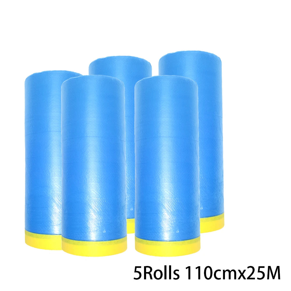 5 Rolls Masking Film for Painting Pre-Taped Drop Cloth PE Film Automotive Paint Coverage Sheet for Kitchen Fume Furniture Dust Qme 5 Rolls 1