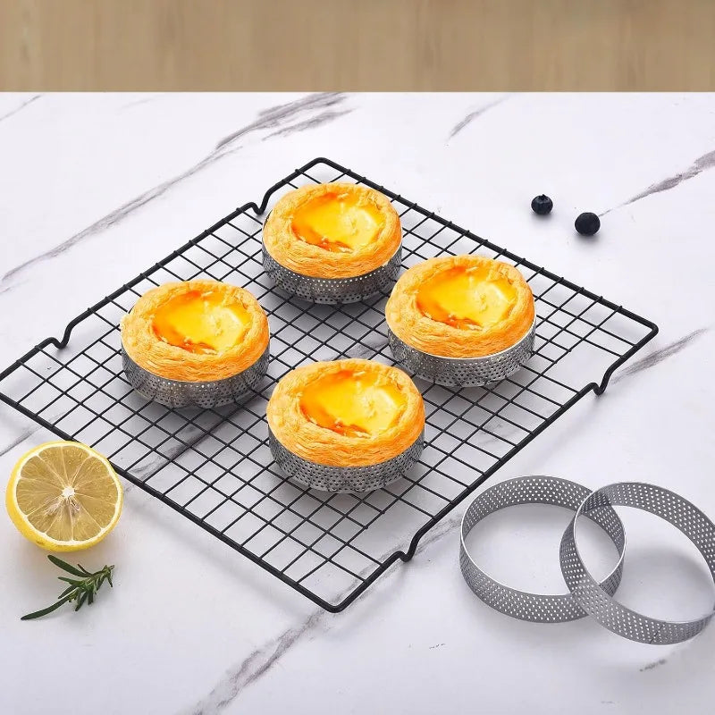 12pcs Stainless Steel Mousse Cake Mold Round Tart Ring French Flan Ring Baking Mold Biscuits and Pastries Mold Baking Tools Qme