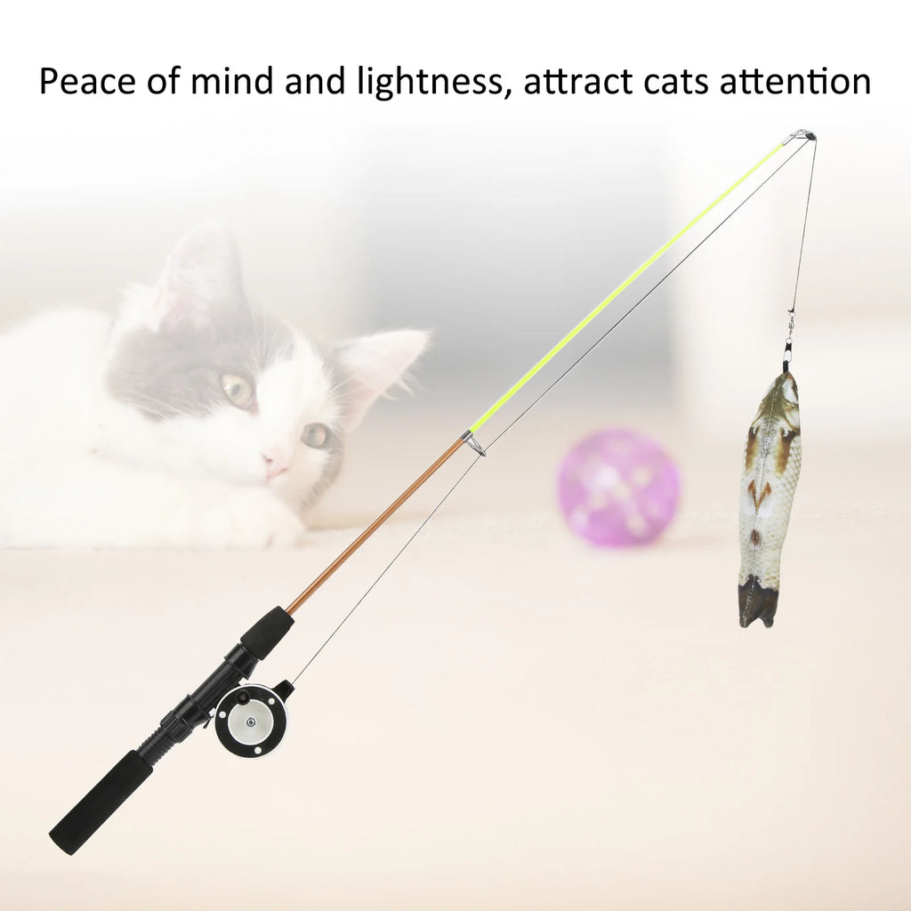 Telescopic Cat Fishing Rod Toy Funny Interactive Cat Wand Stick Flexible Teaser Feather Toy Pull Rod for Indoor Cats Play Qme