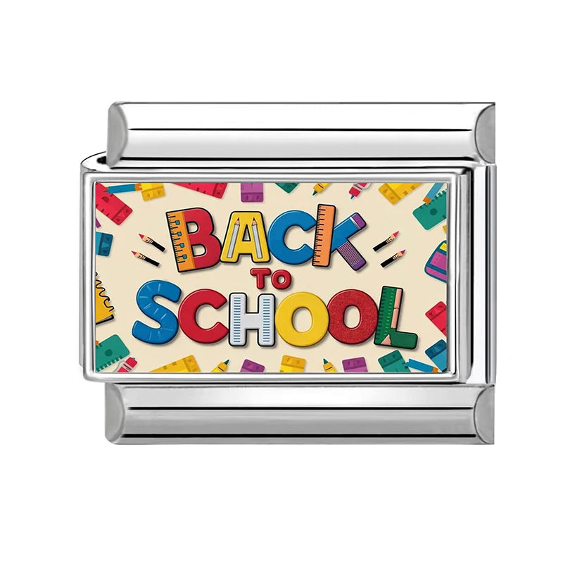 Blue Landscape Sky School Student Schoolbag City Italian Charms Fit 9mm Stainless Steel Women Fashion Bracelet DIY Jewelry Gifts Qme Style 1