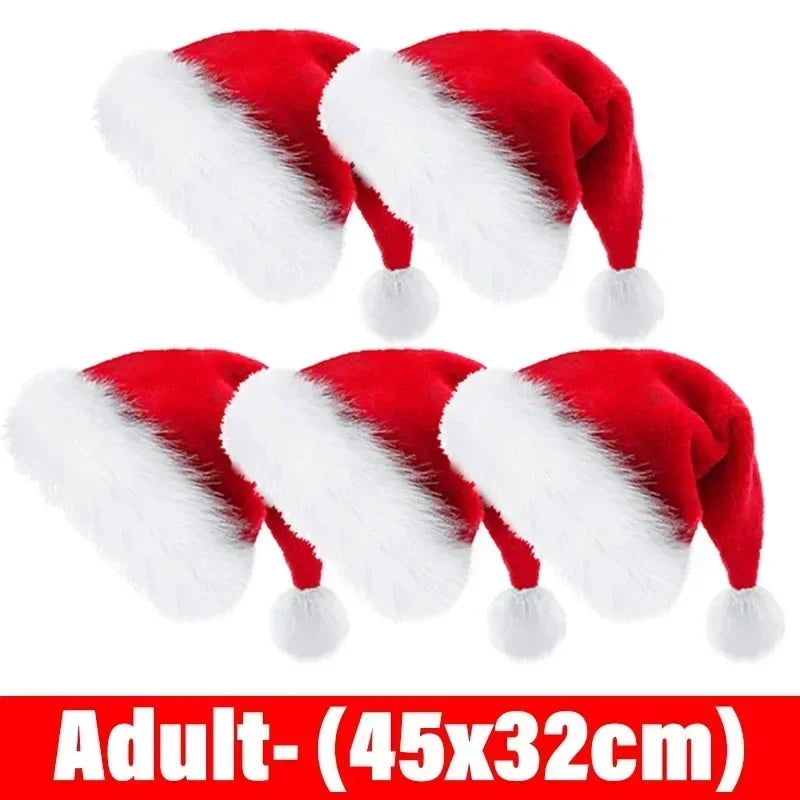 Christmas Hat Red Plush Thickened Santa Hats for Adult Kids Winter Christmas Caps Festive Xmas Party Decorations Gifts New Year Qme Adult-(39.5x29cm) 5PCS