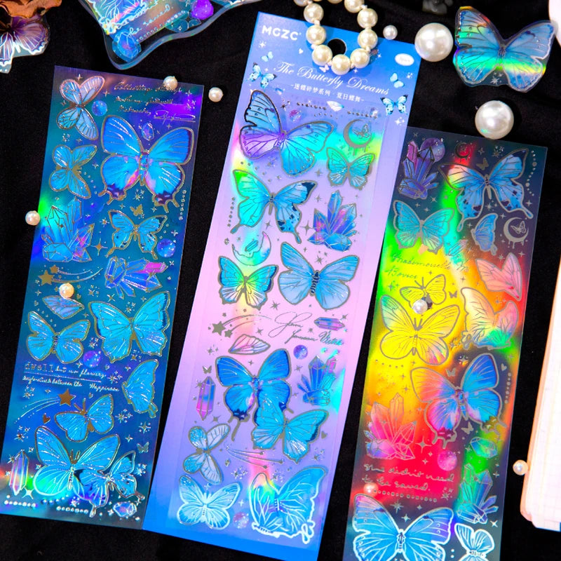 3 pcs Laser Butterfly Series Art Collage Junk Journal Supplies DIY Scrapbooking Stickers PET Waterproof Craft Aesthetics Sticker Qme