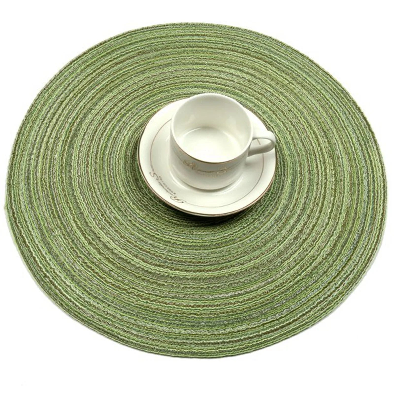 Four Piece Green Color Active Vintage Anti Slip Dining Table Meal Mat Woven Round Non-Slip Tableware Bowl Pads Drink Cup Coaster Qme
