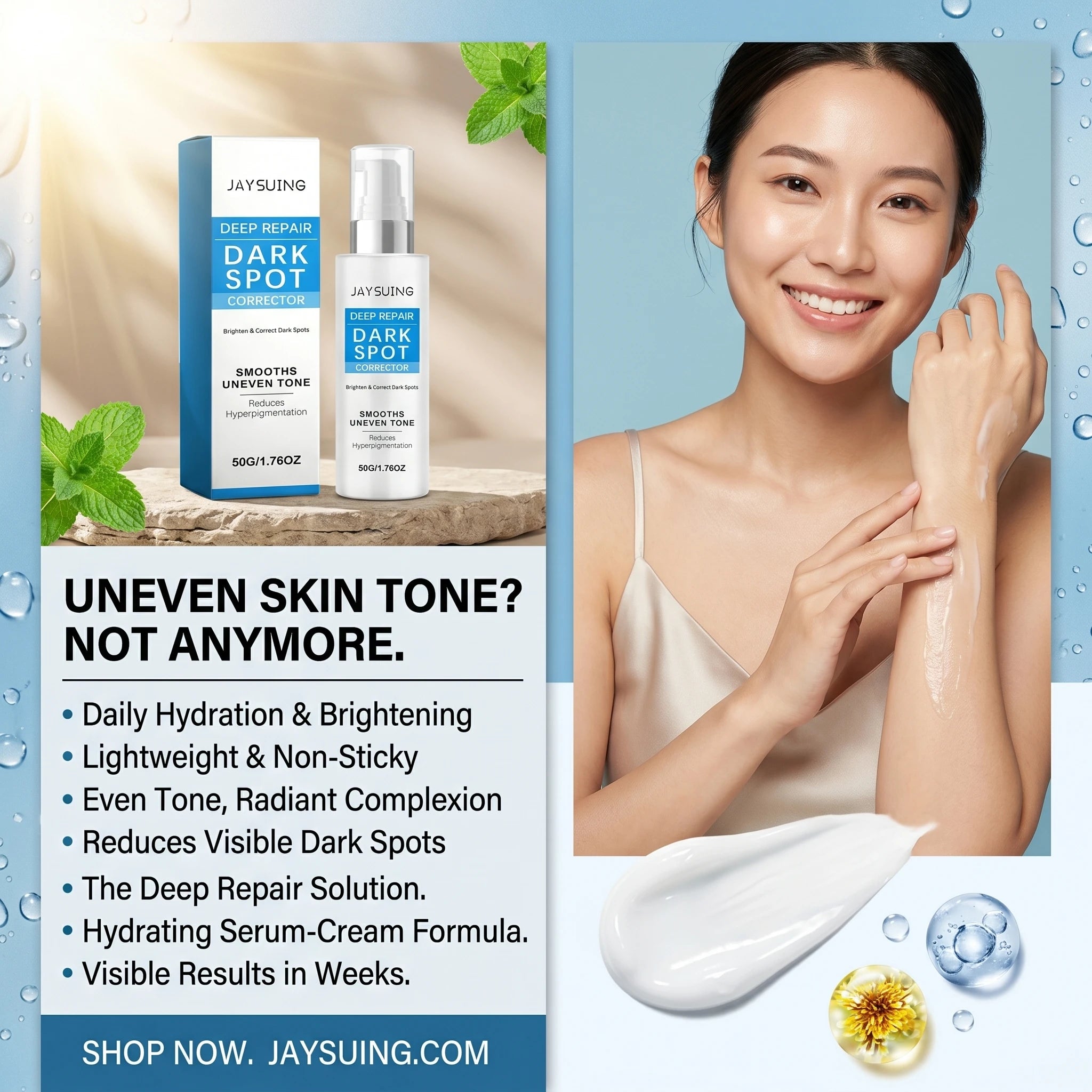 Jaysuing Brightening Cream Fade Fine Lines Friming Skin Improves Dullness Reduces Melanin Non-greasy Repair Dark Spots Corrector Qme